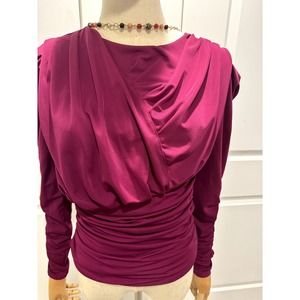 Deep Pink Blouse With Ruching, asymetrical, Puffy upper